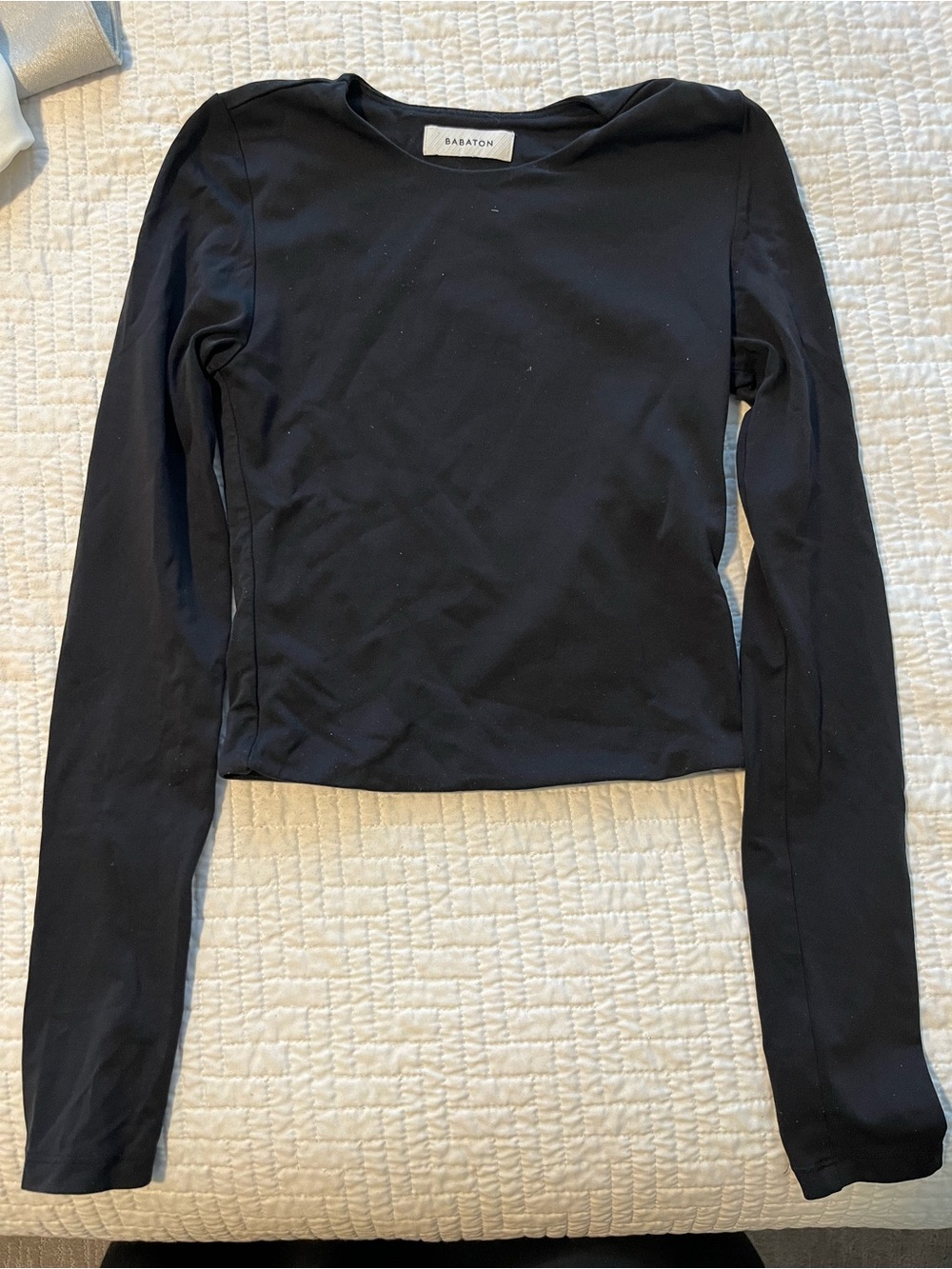 Babaton Black Long-Sleeve Cropped Boatneck Tee XS